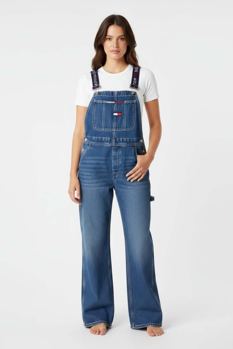 Vintage 90s Tommy Hilfiger Denim Overalls with Branded Logo Straps